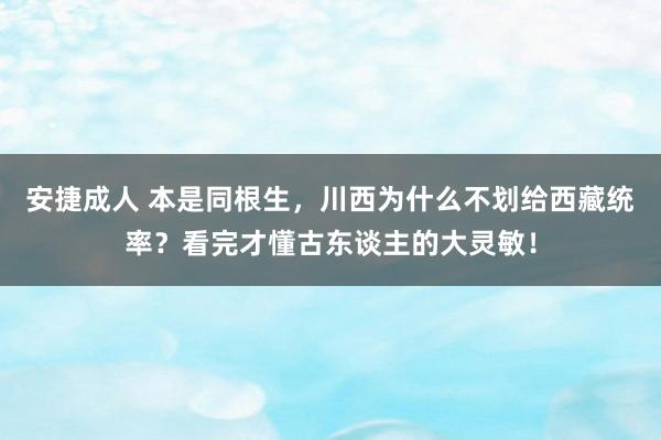 安捷成人 本是同根生，川西为什么不划给西藏统率？看完才懂古东谈主的大灵敏！